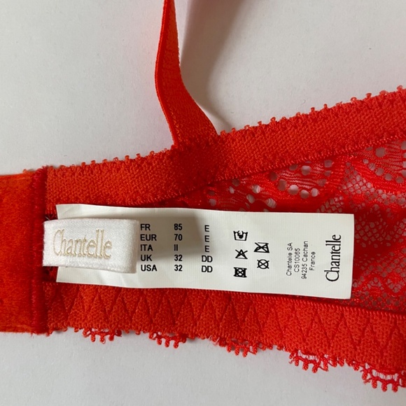 Chantelle Merci Demi Bra 32DD Orange /Red Sheer Lace Floral Underwire Worn 1x - Picture 10 of 10